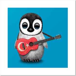 Baby Penguin Playing Turkish Flag Guitar Posters and Art